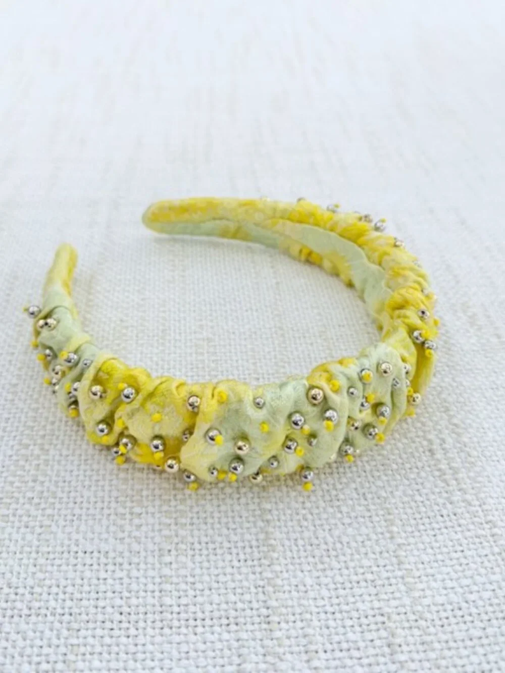 Lele Sadoughi Yellow Jacquard Beaded Kelly Ruched Headband OS